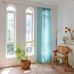 Sutuo Home Boho Curtain Plaids For Bedroom, Semi Blackout Linen Farmhouse Tassels Window Treatment Bohemian Embroidery Drape For Home Decor, Rod Pocket 1 Panel 52' W X 84' L, Aqua Blue