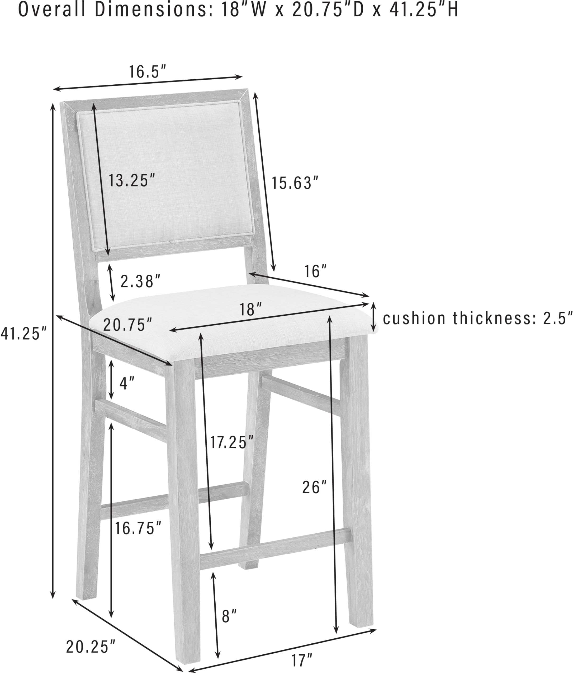 Crosley Furniture Joanna Farmhouse Upholstered Wood Counter Height Bar Stools Set of 2 for Kitchen Island, Rustic Brown/Creme