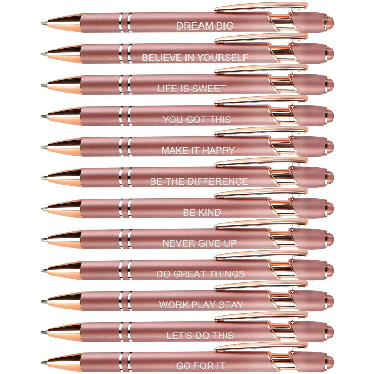 Enyeopd 12 Pcs Motivational Quotes Ballpoint Pens For Office Women Inspirational Black Ink Pens With Stylus Tip, Funny Scripture