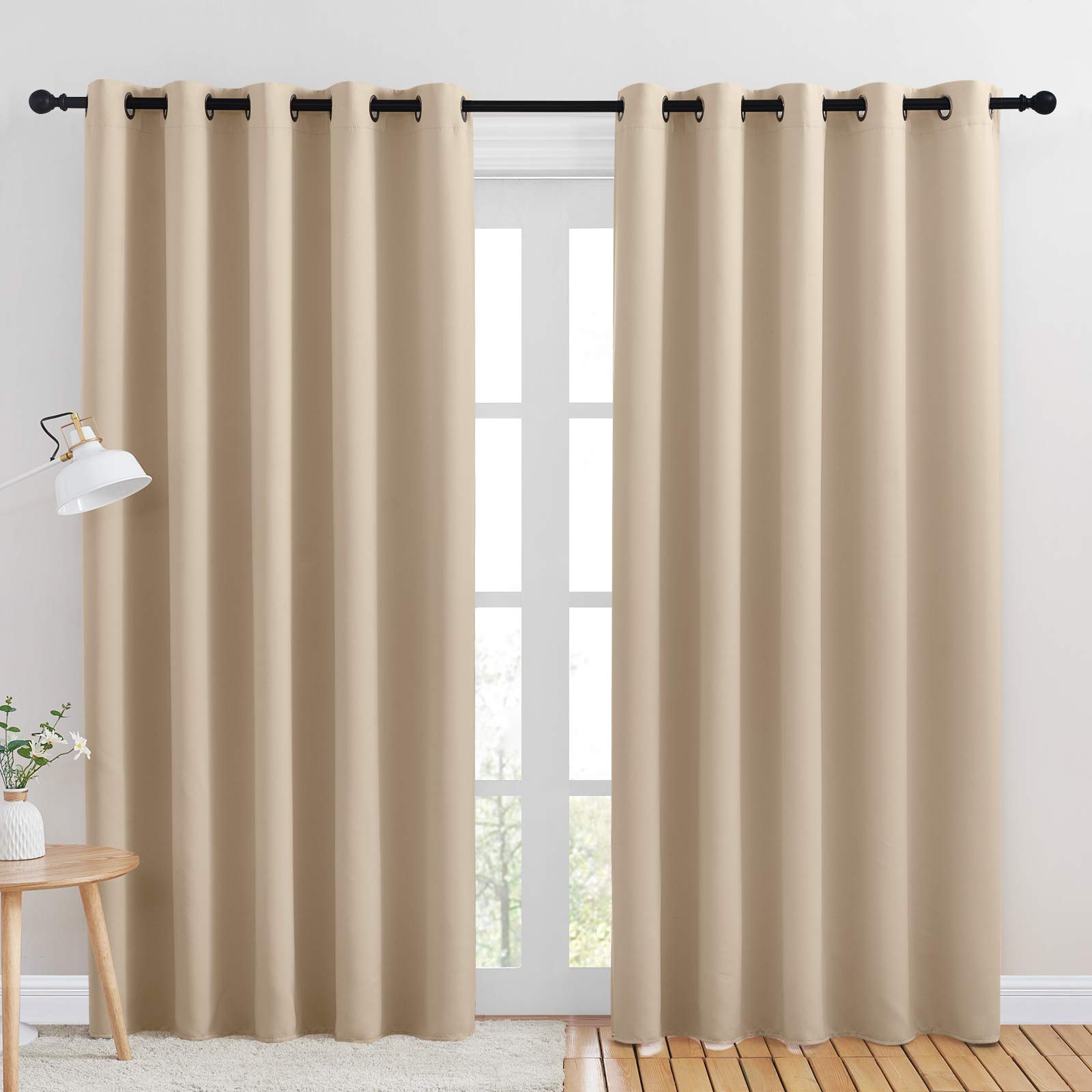 Nicetown Room Darkening Window Curtain Panels, Thermal Insulated Grommet Room Darkening Curtains For Bedroom (Biscotti Beige, 2