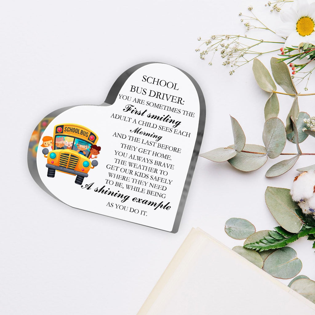 MUNLICAR Acrylic Heart Shaped Desk Decor Thank You Bus Driver 4x4 inches