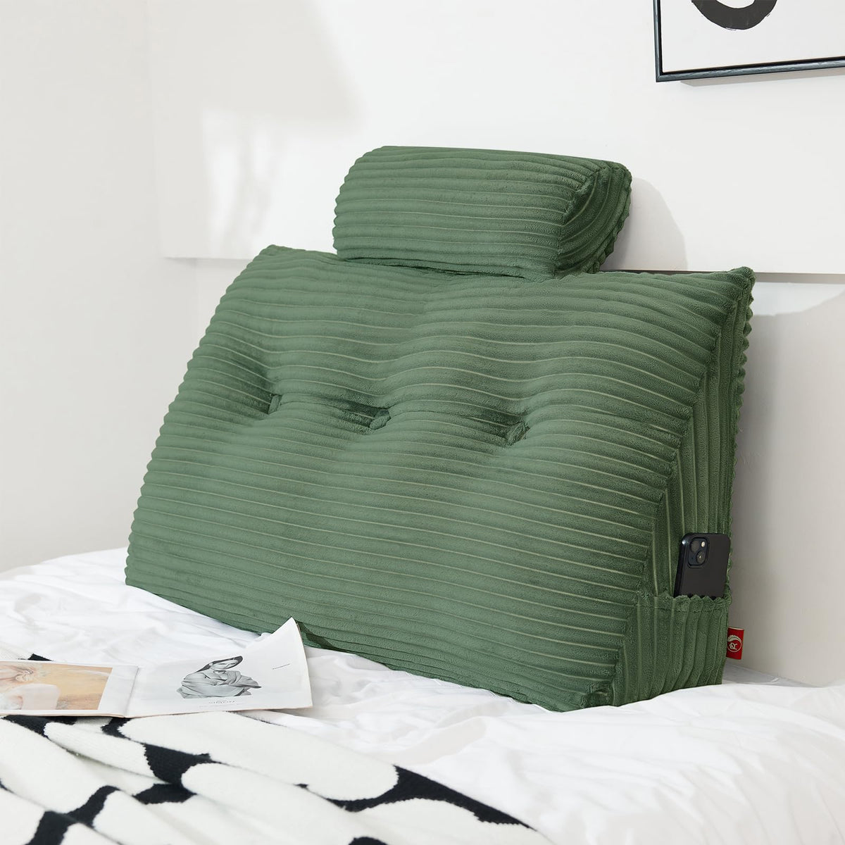 Rycwola Headboard Wedge Pillow With 2 Pack Neck Roll Pillow Large Headboard Pillow Soft And Supportive With Removable Cover (Sag