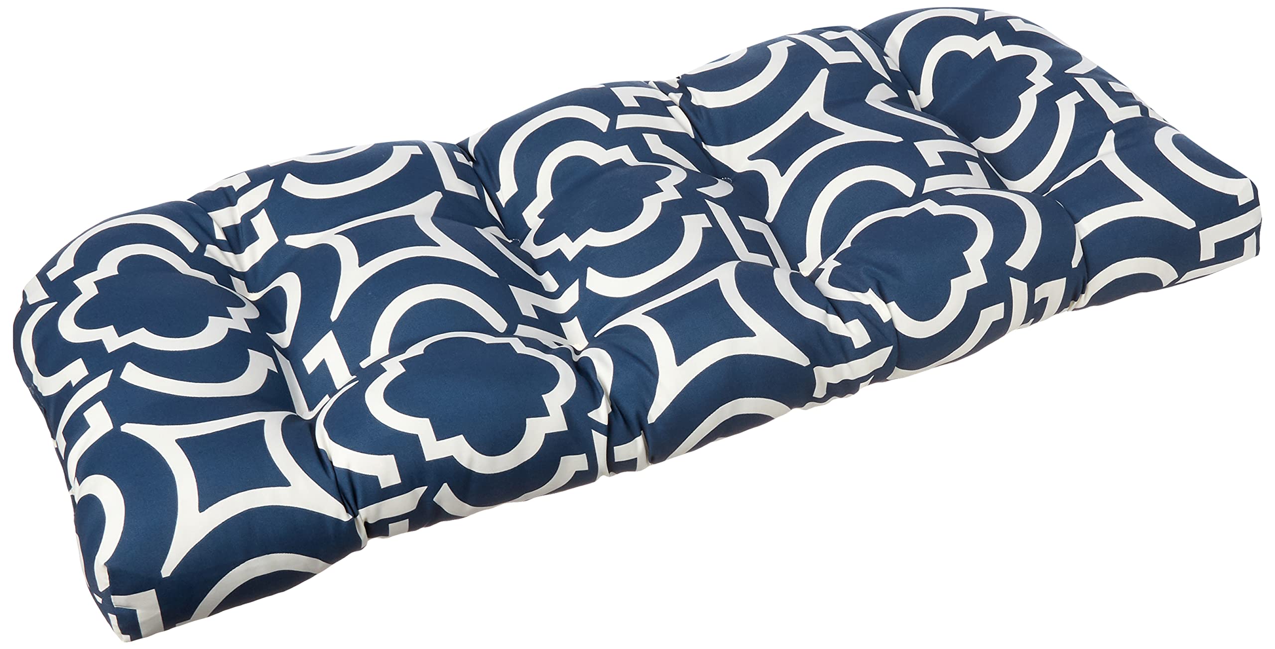 Pillow Perfect Trellis Indoor/Outdoor Sofa Setee Swing Cushion, Tufted, Weather, And Fade Resistant, 19' X 44', Blue/White Car
