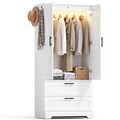 YESHOMY 70.9 Wooden Armoire Wardrobe Closet with Sensor Light(White)