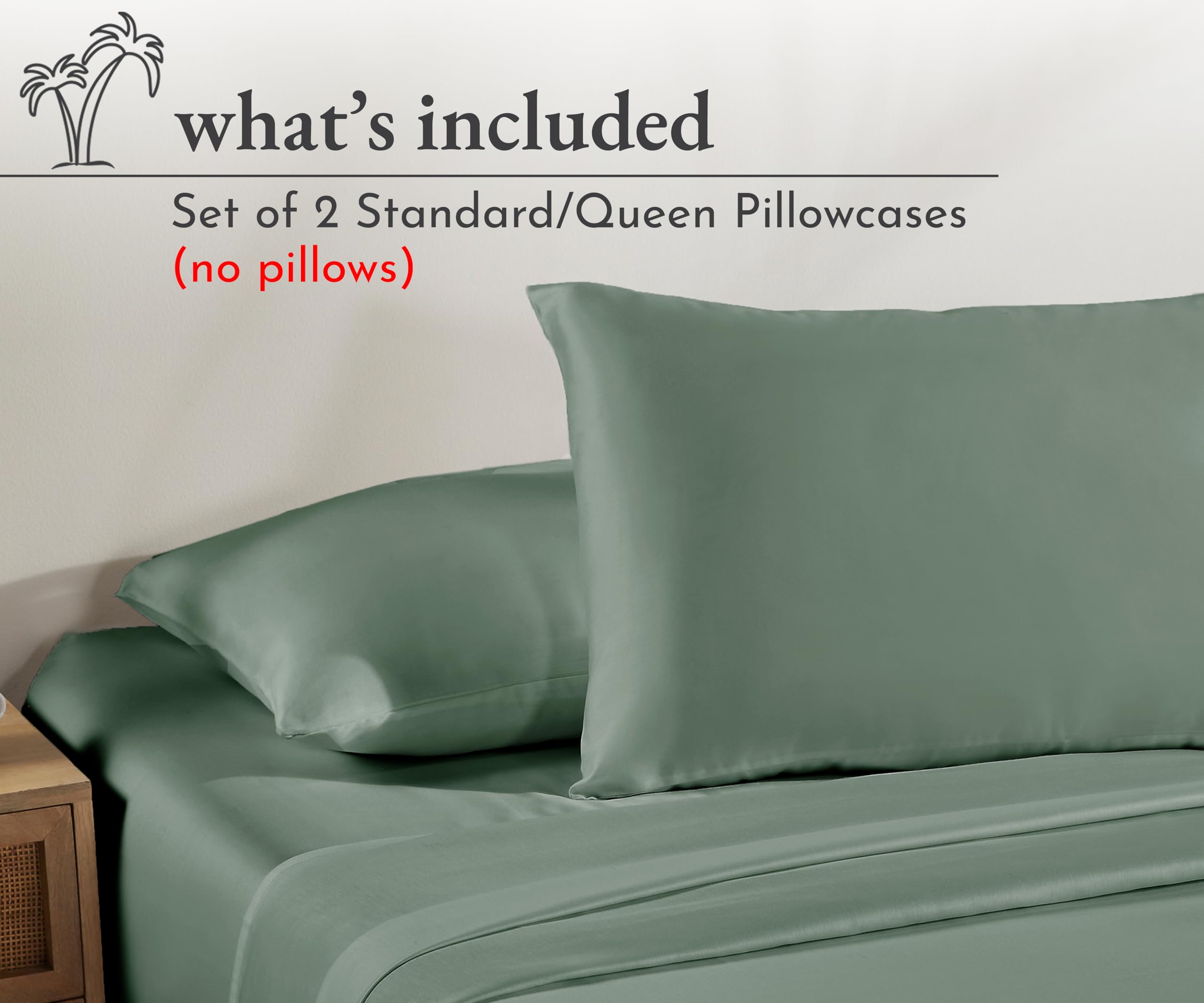 California Design Den 100% Cotton Pillowcases Queen Size Set Of 2, Standard/Queen Size Pillowcases - Soft & Cooling Sateen Weave Cases, For Queen And Standard Size Pillows - Sage Green