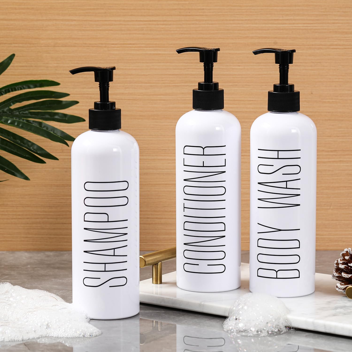 Homcdaly Shampoo And Conditioner Dispenser, 16Oz 3-Pack Refillable Shampoo And Conditioner Bottles, Empty Shampoo Bottles, Shamp