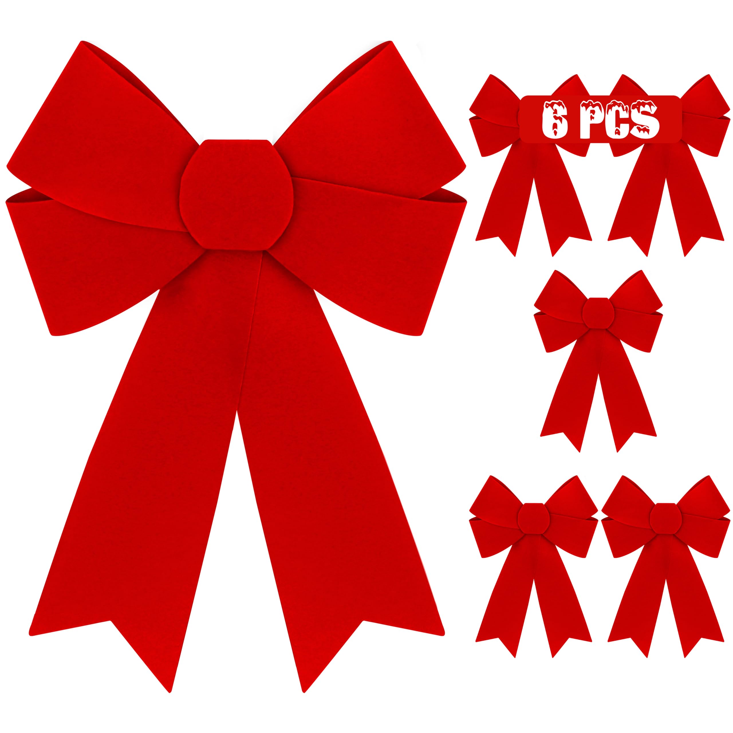 6 PCS Christmas Decorations, 9 x 12 Inches Large Christmas Bows, Red Velvet PVC Hanging Christmas Tree Decorations Indoor Outdoo