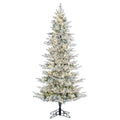 Vickerman 9 x 51 Flocked Kiana Slim Artificial Prelit Christmas Tree, Warm White Wide Angle Low Voltage 3mm LED Lights, Snow Co