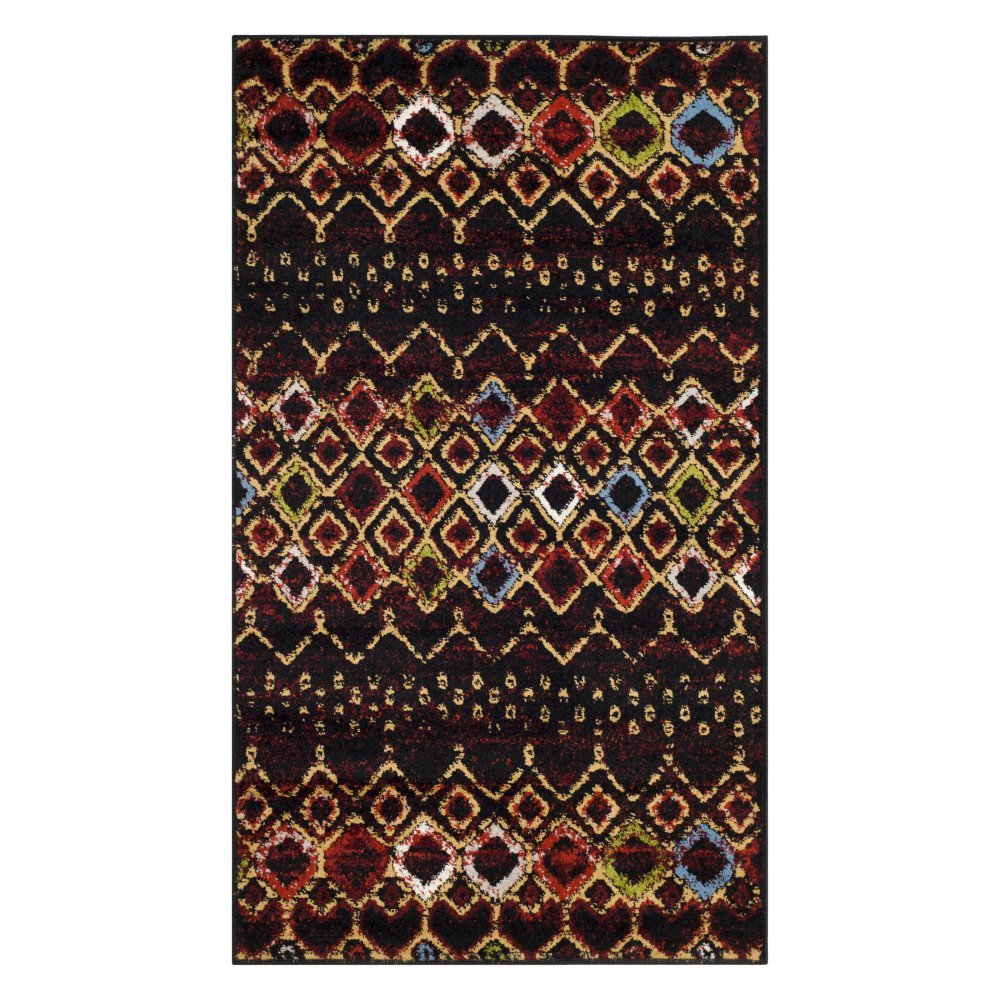 SAFAVIEH Amsterdam Collection Area Rug - 9' x 12', Black & Multi, Moroccan Boho Design, Non-Shedding & Easy Care, Ideal for High