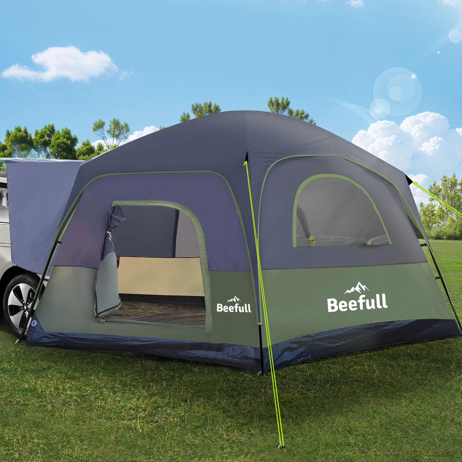 SUV Tent Instant Tent with 10-Minute Setup, 6/8/10 Person Car Camping Tent with Waterproof PU2000mm, Double Layer Design with Pr