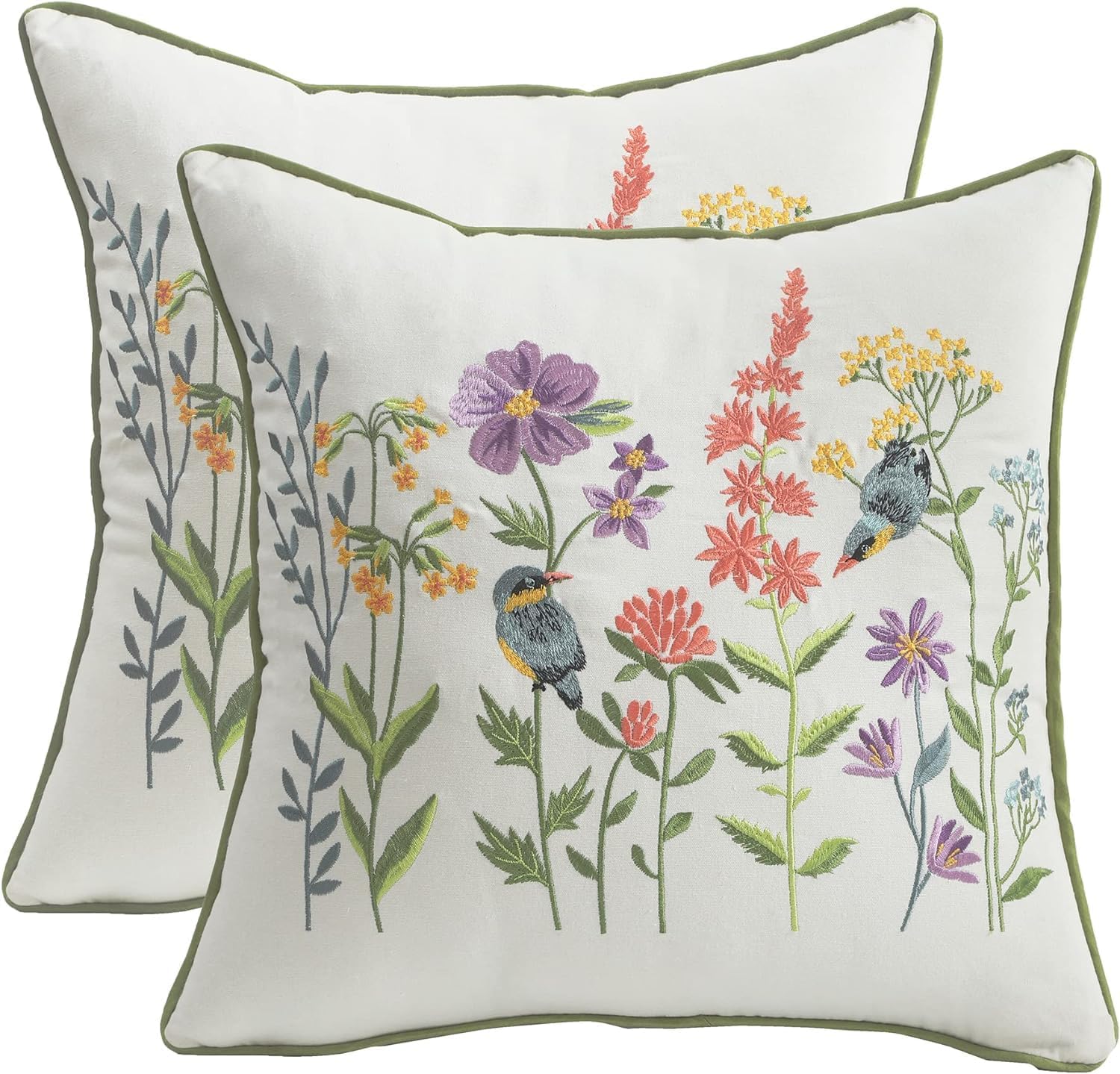 Tosleo Decorative Pillowcases 18X18 Inch Pack Of 2 Vintage Birds With Flowers Embroidered Throw Pillow Covers Farmhouse Pillow C