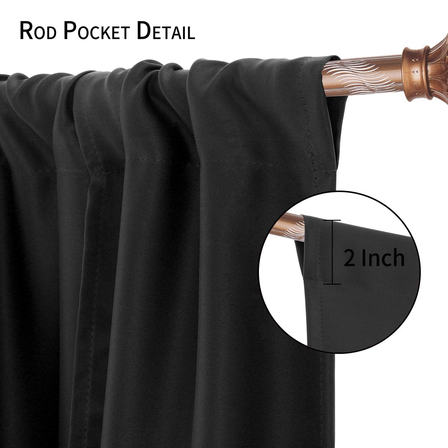 Dwcn Tie Up Curtain-Thermal Insulated Room Darkening Blackout Curtains For Livingroom, Bedroom And Dining Room, Black, W42 X L63