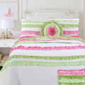 Cozy Line Home Fashions Pink Green Chic Ruffles Girl 100% Cotton Reversible Quilt Bedding Set, Coverlet, Bedspreads (Twin - 2 Pi