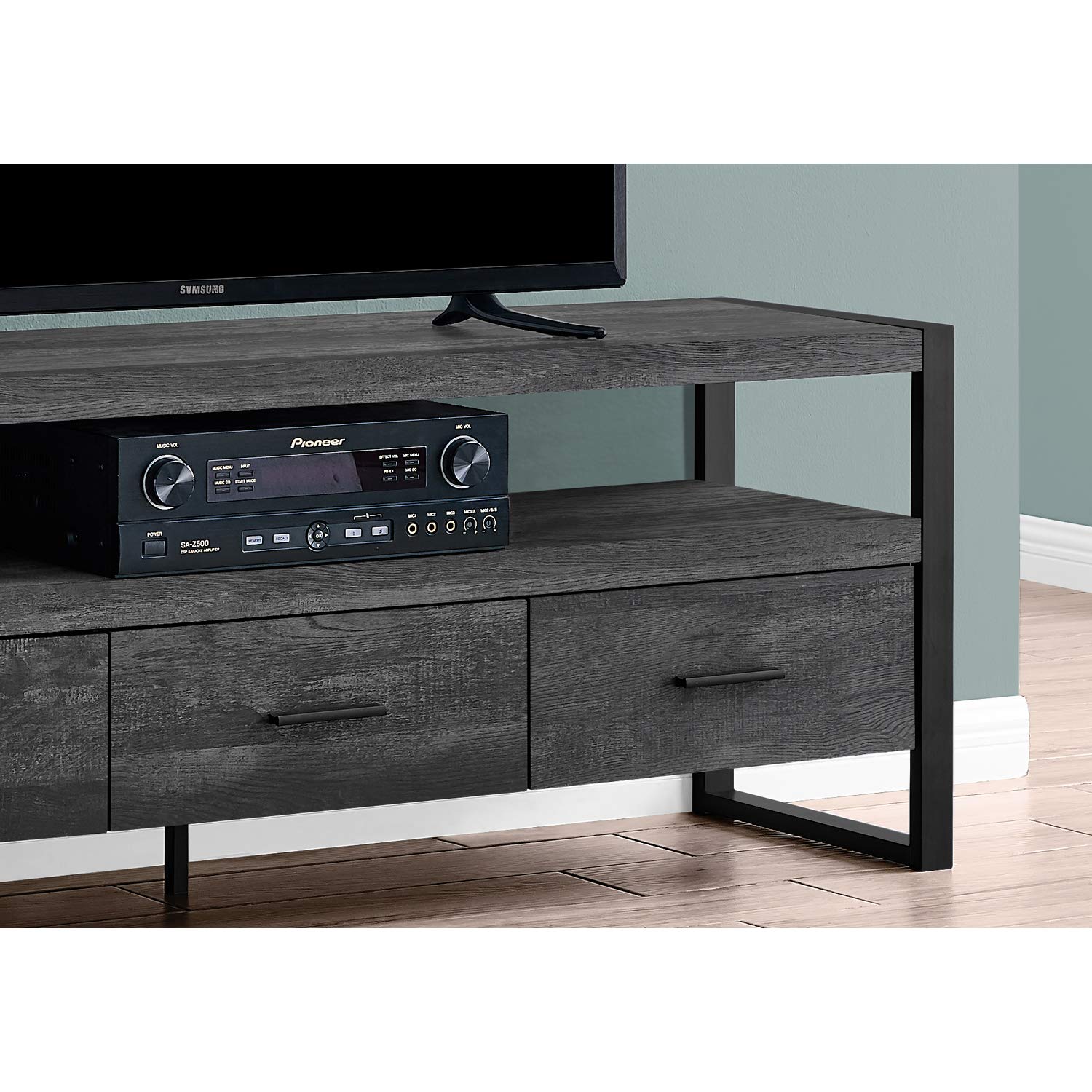 Monarch Specialties Tv Stand-Console With 3 Drawers And Shelves-Industrial Modern Style Entertainment Center With Metal Legs, 60&quot; L, Black Reclaimed Wood Look