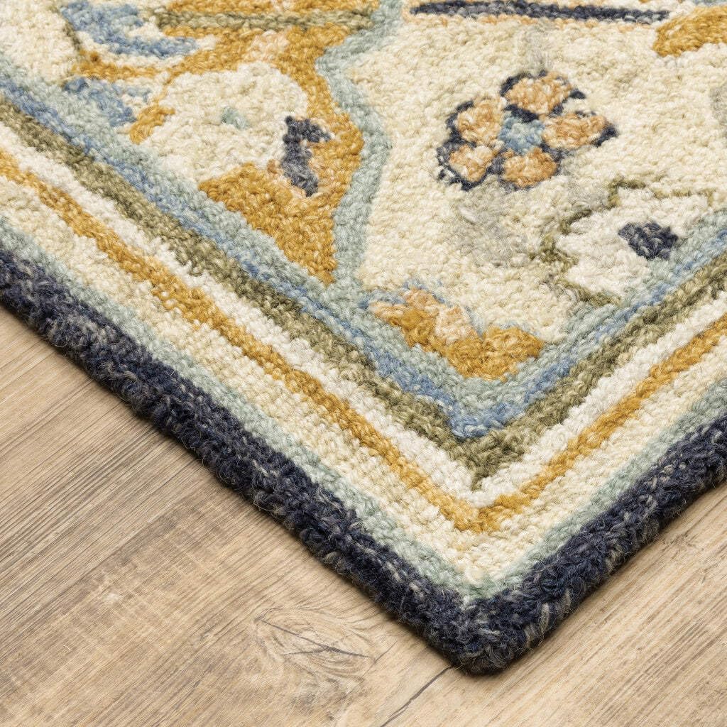 HomeRoots 508094 10 x 13 ft. Blue Green Gold Navy & Ivory Geometric Hand Tufted Handmade Stain Resistant Rectangle Area Rug