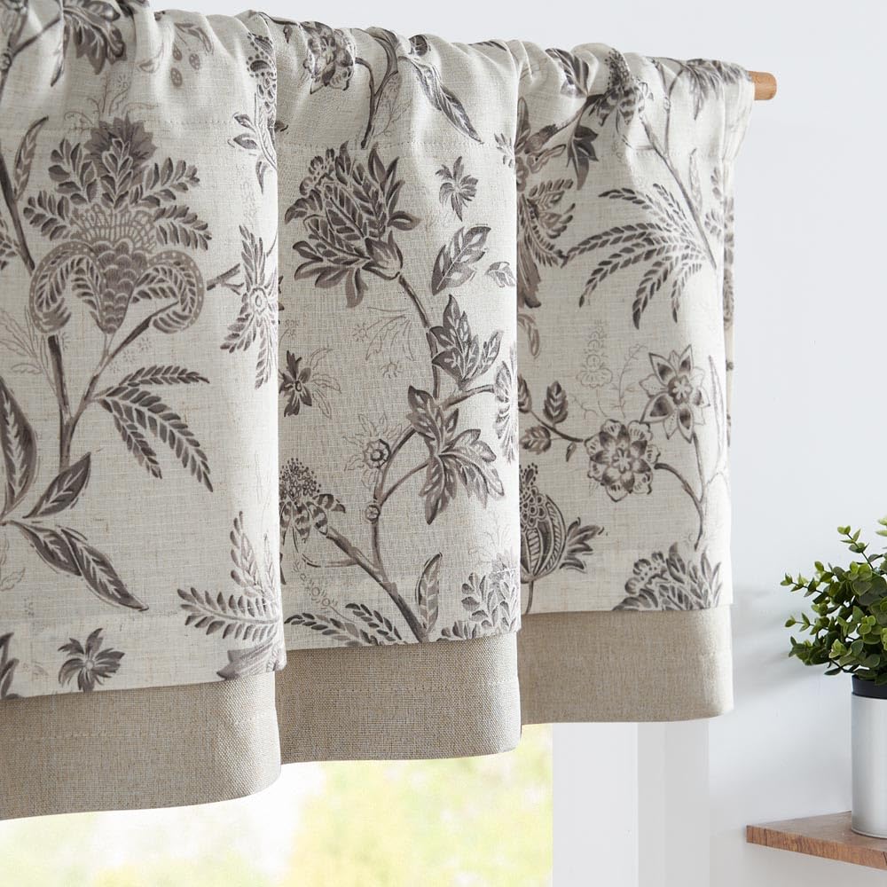 Jinchan Floral Valance Curtain Linen Kitchen Valance For Windows 16 Inch Farmhouse Blackout Valance Gray Floral Short Window Tre