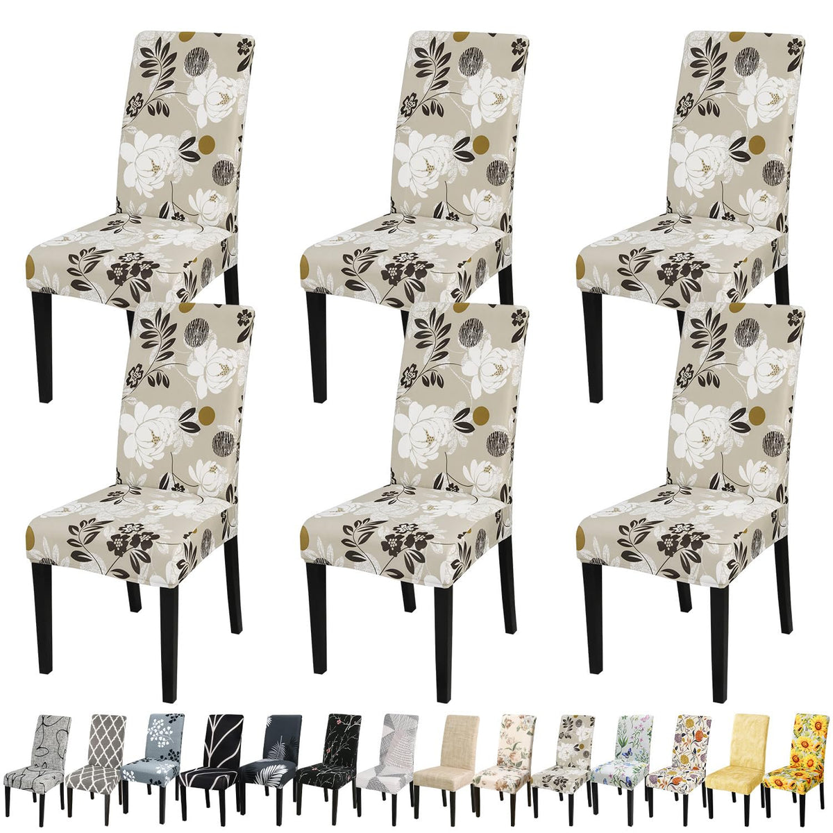 Jqinhome Chair Covers For Dining Room Set Of 6, High Stretch Removable Washable Parsons Chair Slipcover For Home Party Hotel Wedding Ceremony (Flower,6Pcs)