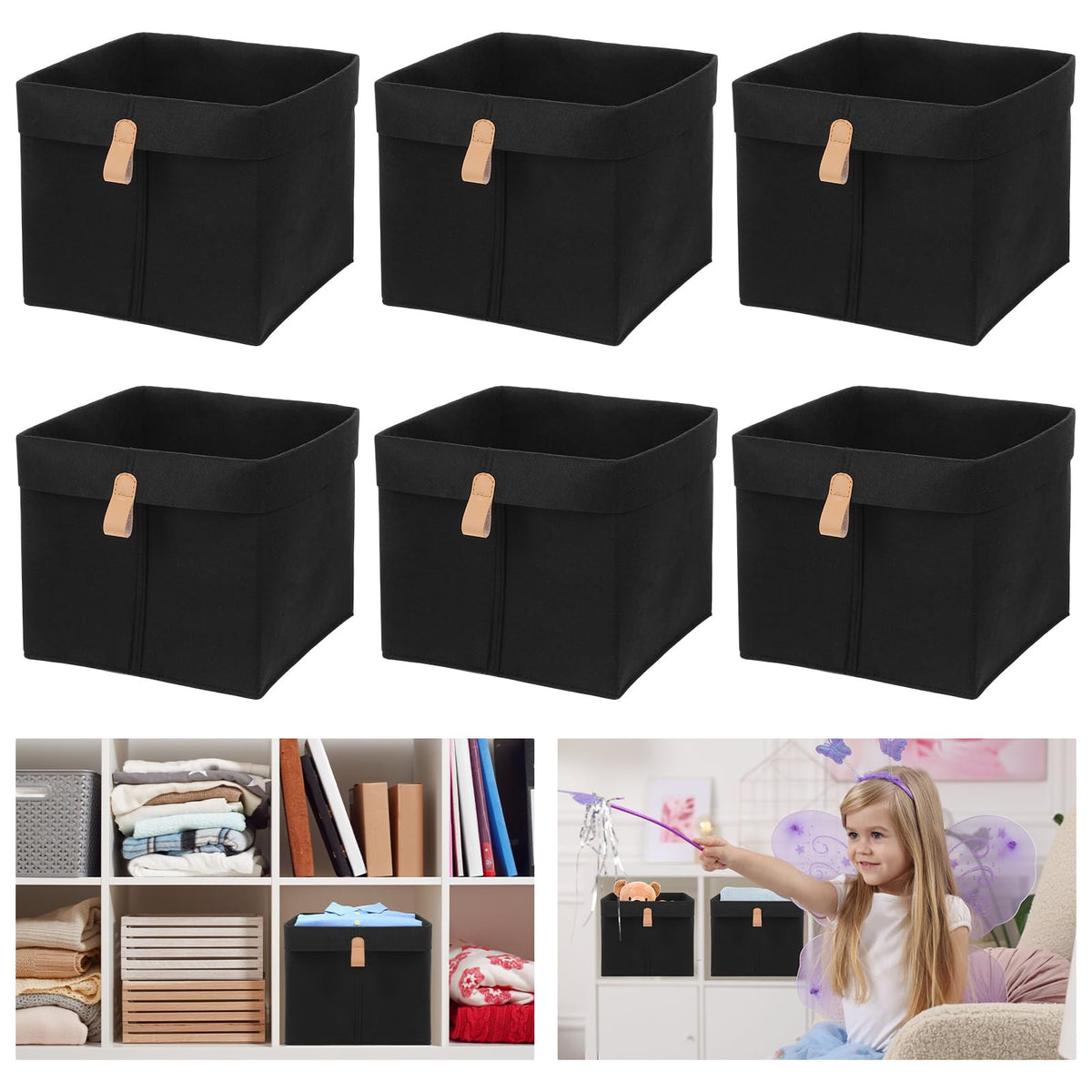 MAQUITA 6 Pcs Storage Cubes Fabric Cube Storage Bin, 9 x 9 x 10 inch Cloth Cube Storages Bins, 12 L Foldable Fabric Storages Bas