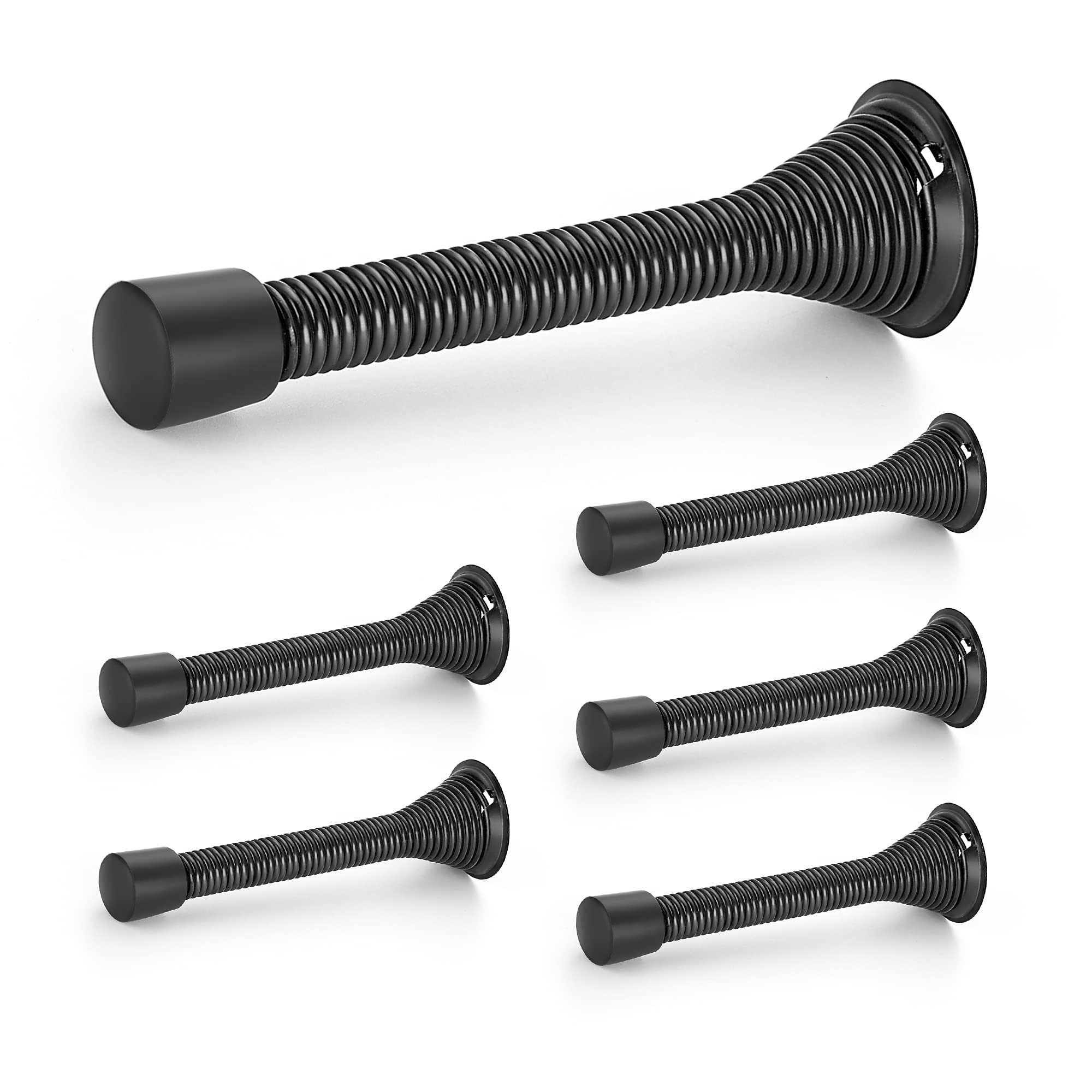 Ravinte Door Stoppers, 6 Pack Black Spring Door Stops With Rubber Bumper, Door Stoppers For Bottom Of Door