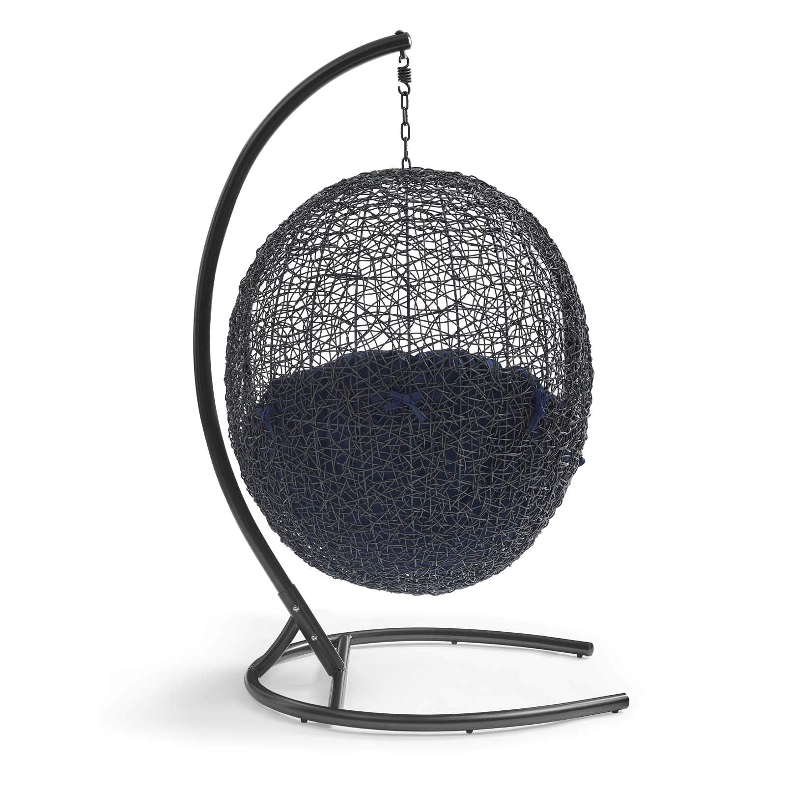 Modway Eei-739-Nav-Set Encase Wicker Rattan Outdoor Patio Porch Lounge Egg, Swing Chair With Stand, Navy