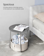 Vasagle End Table, Small Bedside Table With Fabric Basket, Modern Nightstand, Round Side Table, For Living Room, Bedroom, Cement Gray And Cream White Ulet223G49