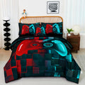 Perfemet 6 Pcs Gaming Comforter Sets For Teen Boys Red And Teal Game Kids Bed In A Bag With Sheet Set 3D Cool Soft Lightweight V