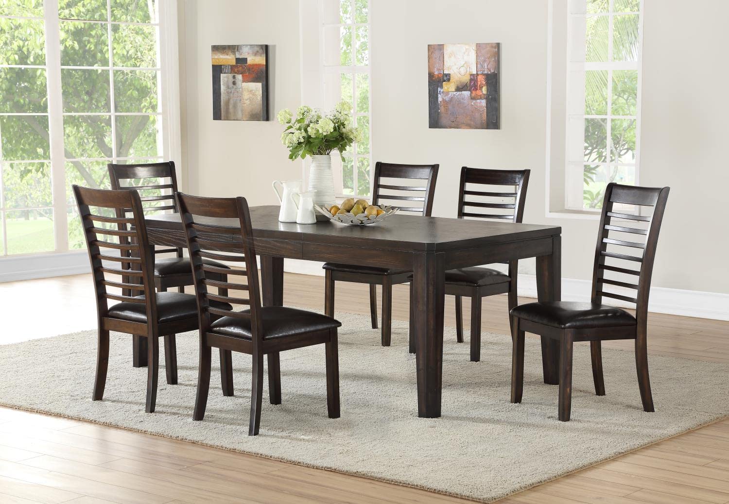Steve Silver Furniture Ally 7pc Dining Set Charcoal, 60-Inch Table with 18-Inch Extendable Leaf, Contemporary Design, 6 Upholstered Chairs, Rectangle Dining Table, 42&quot; L x 78&quot; W x 31&quot; H, Brown