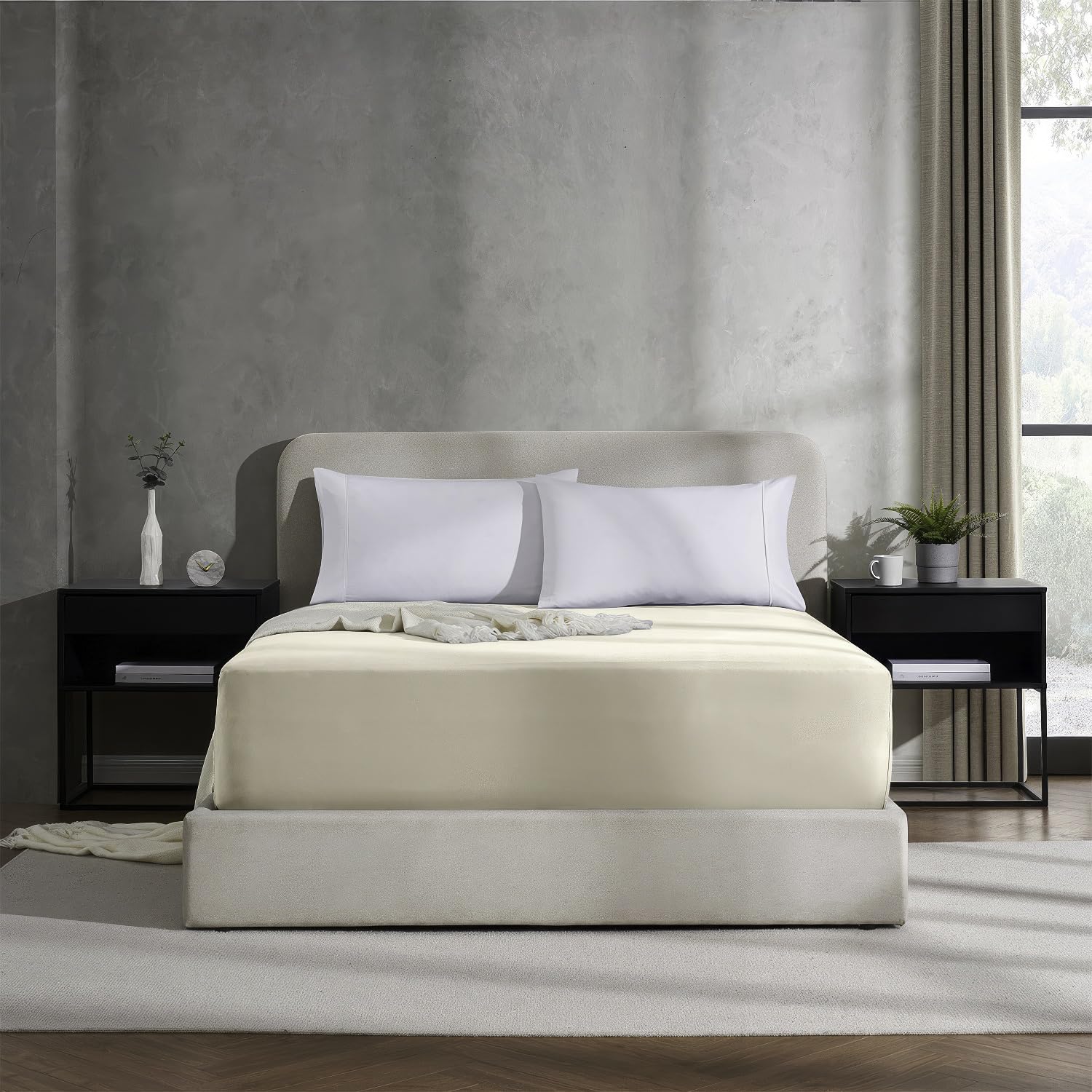 Nestl Linen Twin Fitted Sheet, Deep Pocket, 1800 Microfiber, Ultra Soft, Fits Up To 24 Inch Mattress