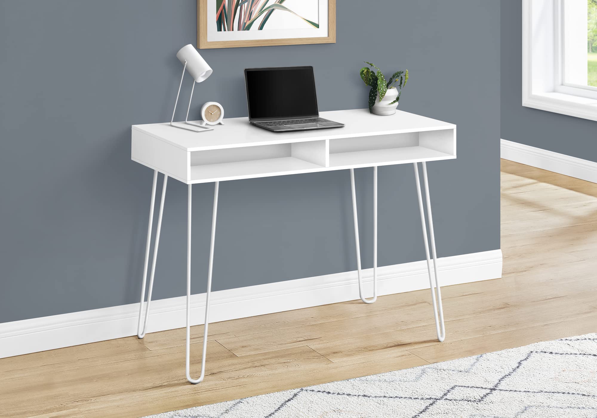 Monarch Specialties I 7770 Computer Desk, Home Office, Laptop, Left, Right Set-up, Storage Drawers, 40&quot; L, Work, Metal, Laminate, White, Contemporary, Modern