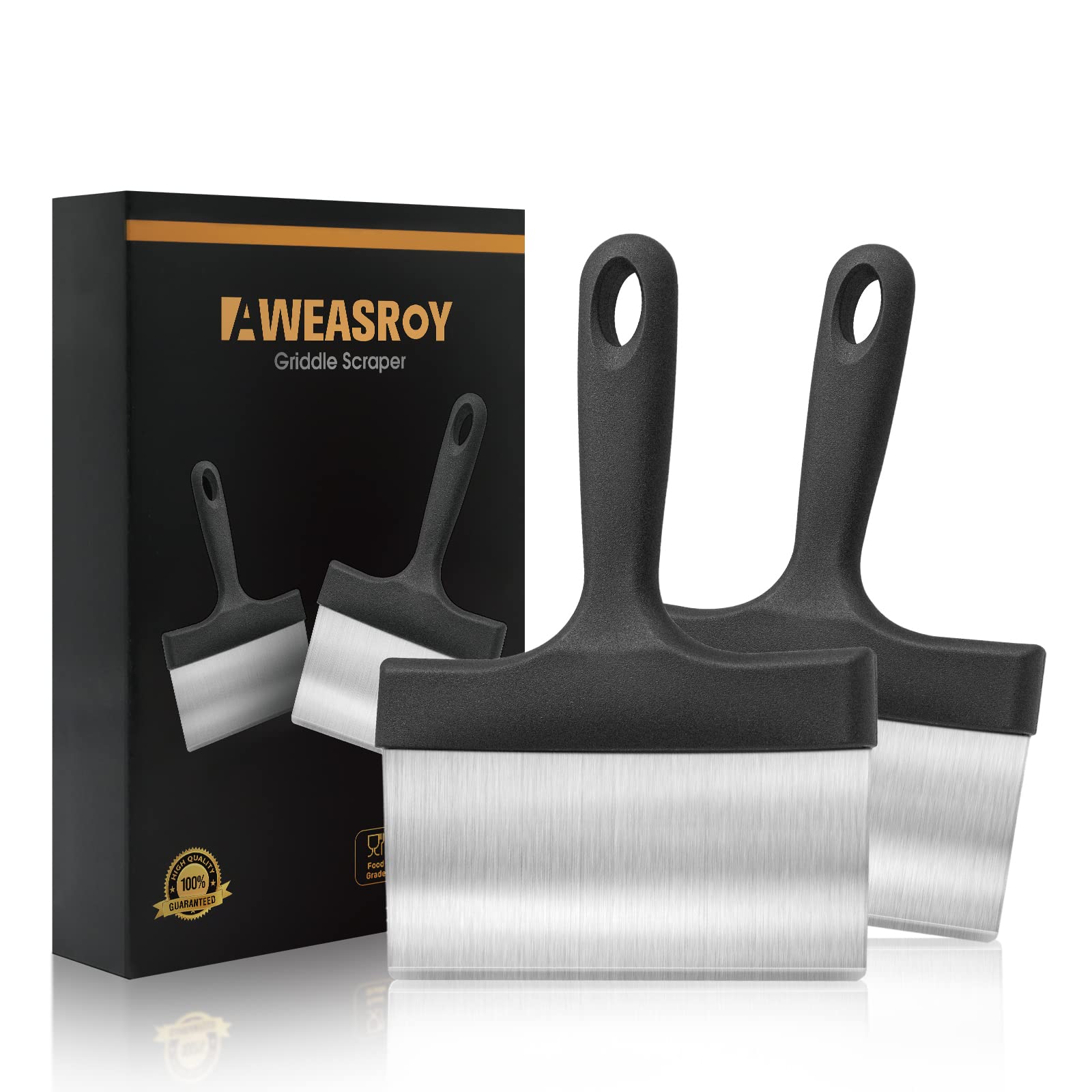 Aweasroy Heavy Duty Grill Scraper Stainless Steel Griddle Scraper With 5' Handle,Sturdy Food Scraper Tool Kitchen For Blackston