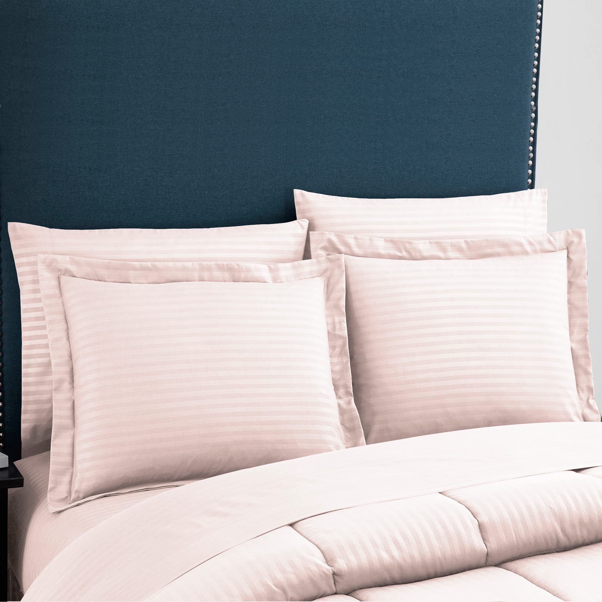 King Size Comforter Set 8 Piece Bed In A Bag With Bed Skirt, Fitted Sheet, Flat Sheet, 2 Pillowcases, 2 Pillow Shams, King, Dobby Pale Pink