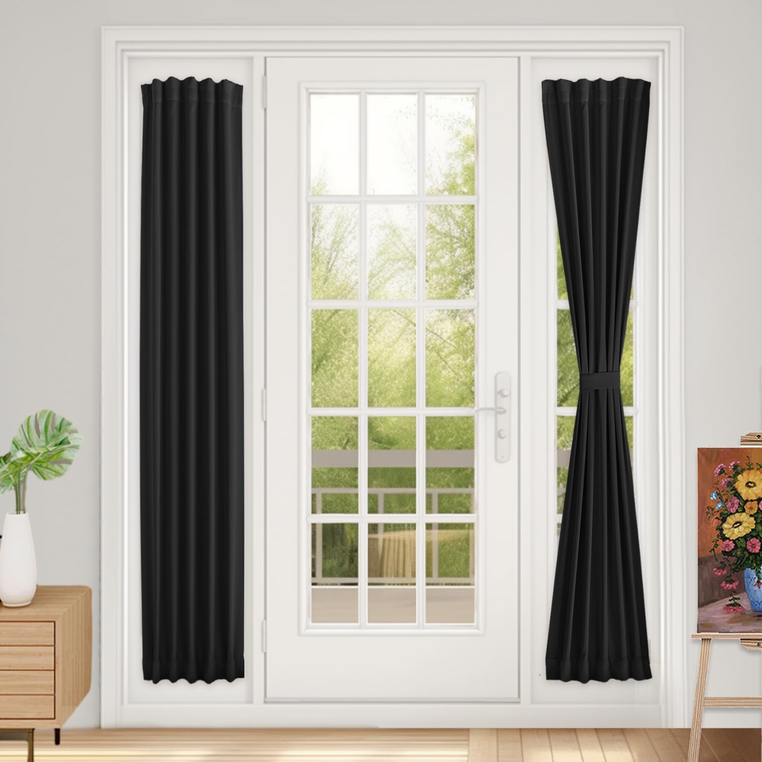 Vatge Sidelight Curtains - Room Darkening Door Curtain Panel for Narrow Door Window, 1 Panel, W12 x L72, Black