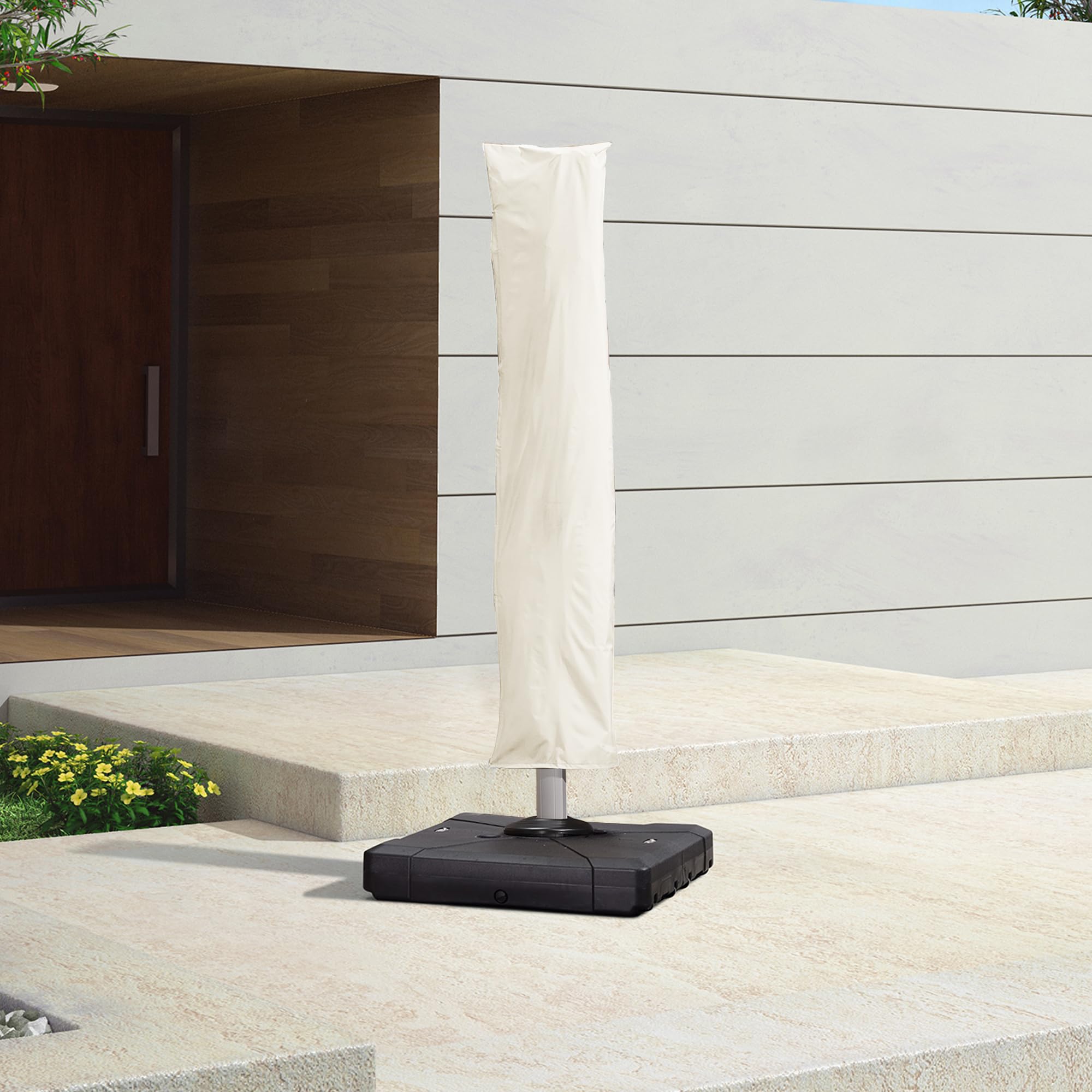 Purple Leaf Patio Umbrella Cover Outdoor Offset Cantilever Umbrella Cover With Zipper,Uv Resistant And Rod, S Size Cream