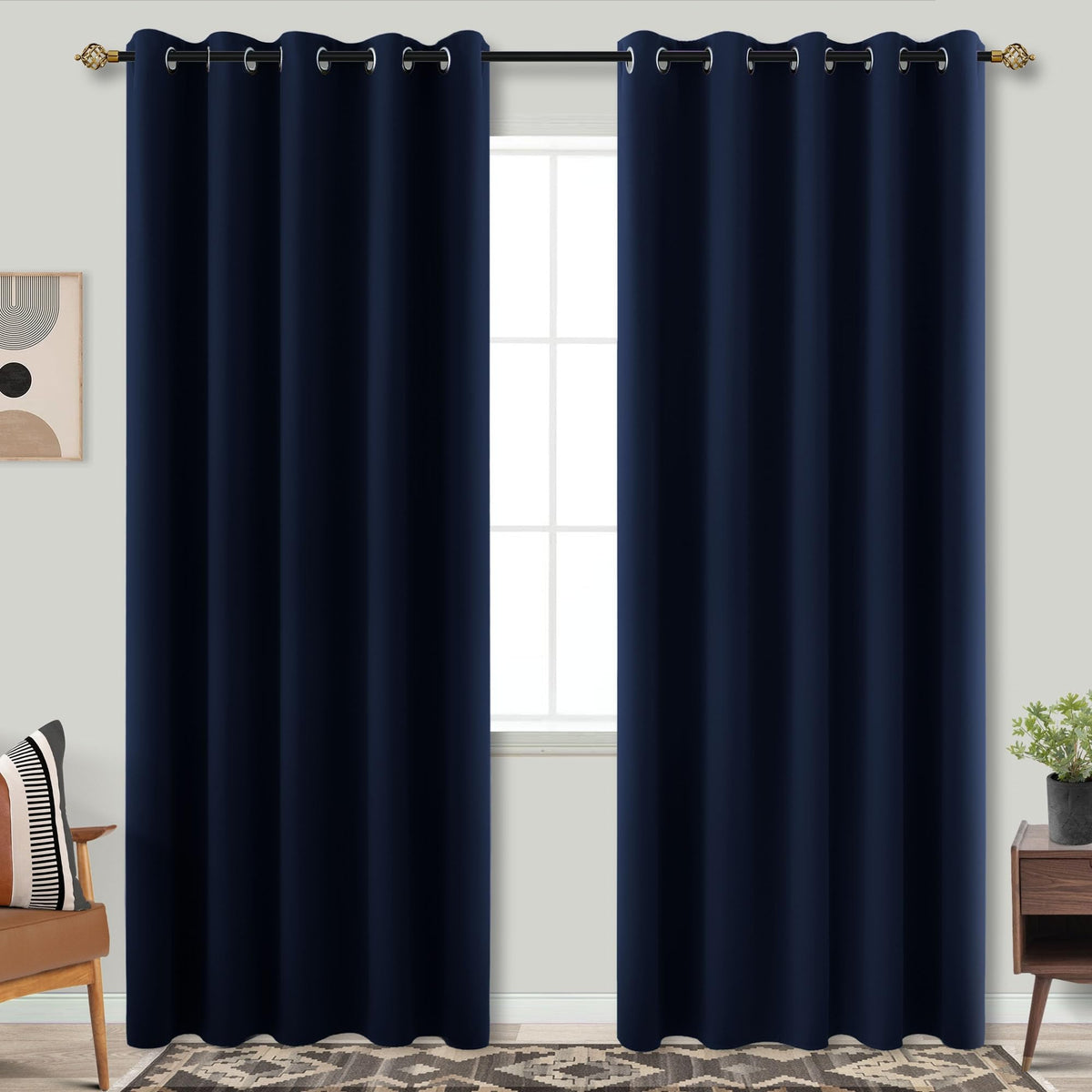 Mrs.Naturall Navy Blue Curtains 72x90 Inch Length for Bedroom 2 Panels Blackout Room Darkening Curtains
