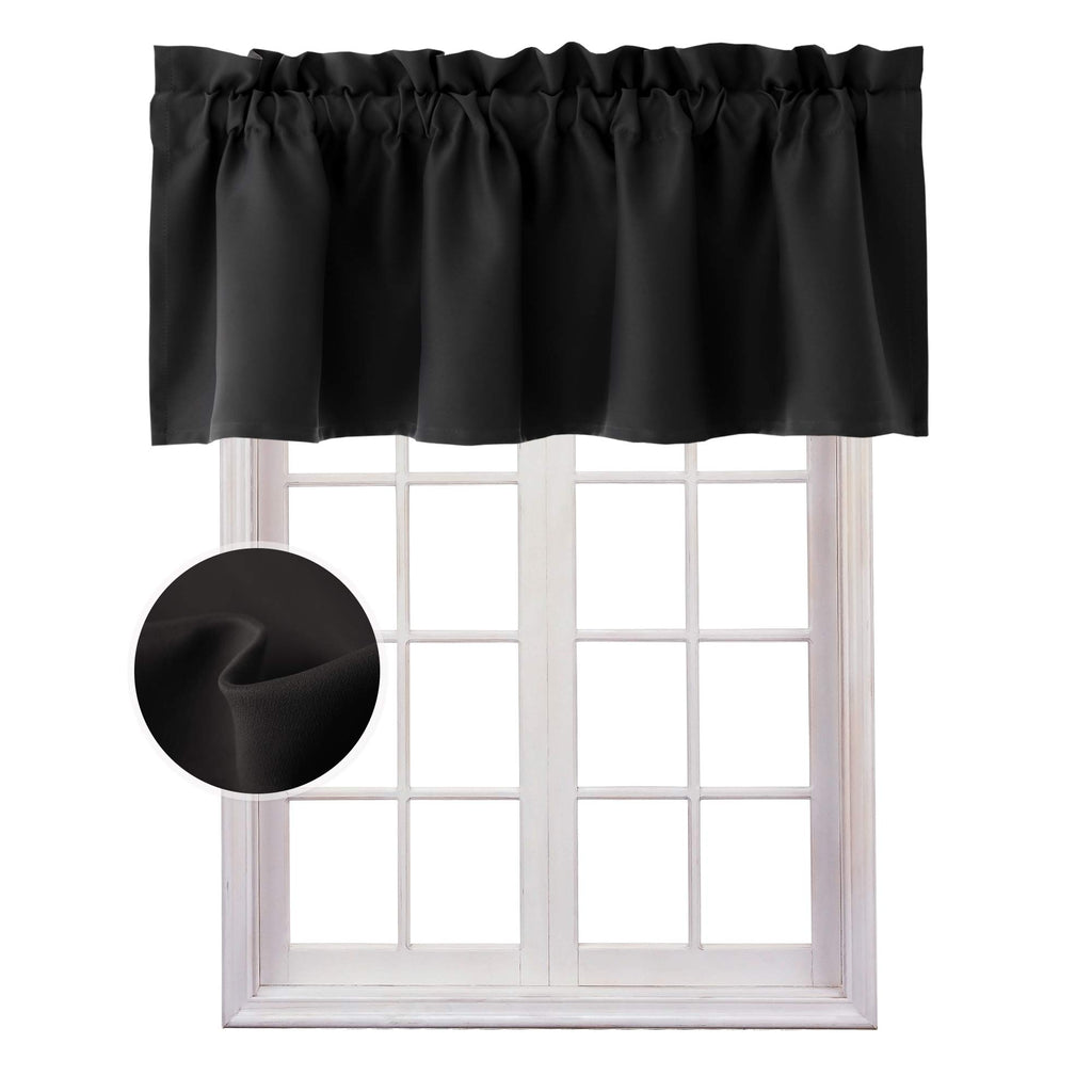 Hiasan Black Valance Curtains Blackout Rod Pocket Window Curtain Valances For Kitchen, 52 X 18 Inches Length, 1 Panel