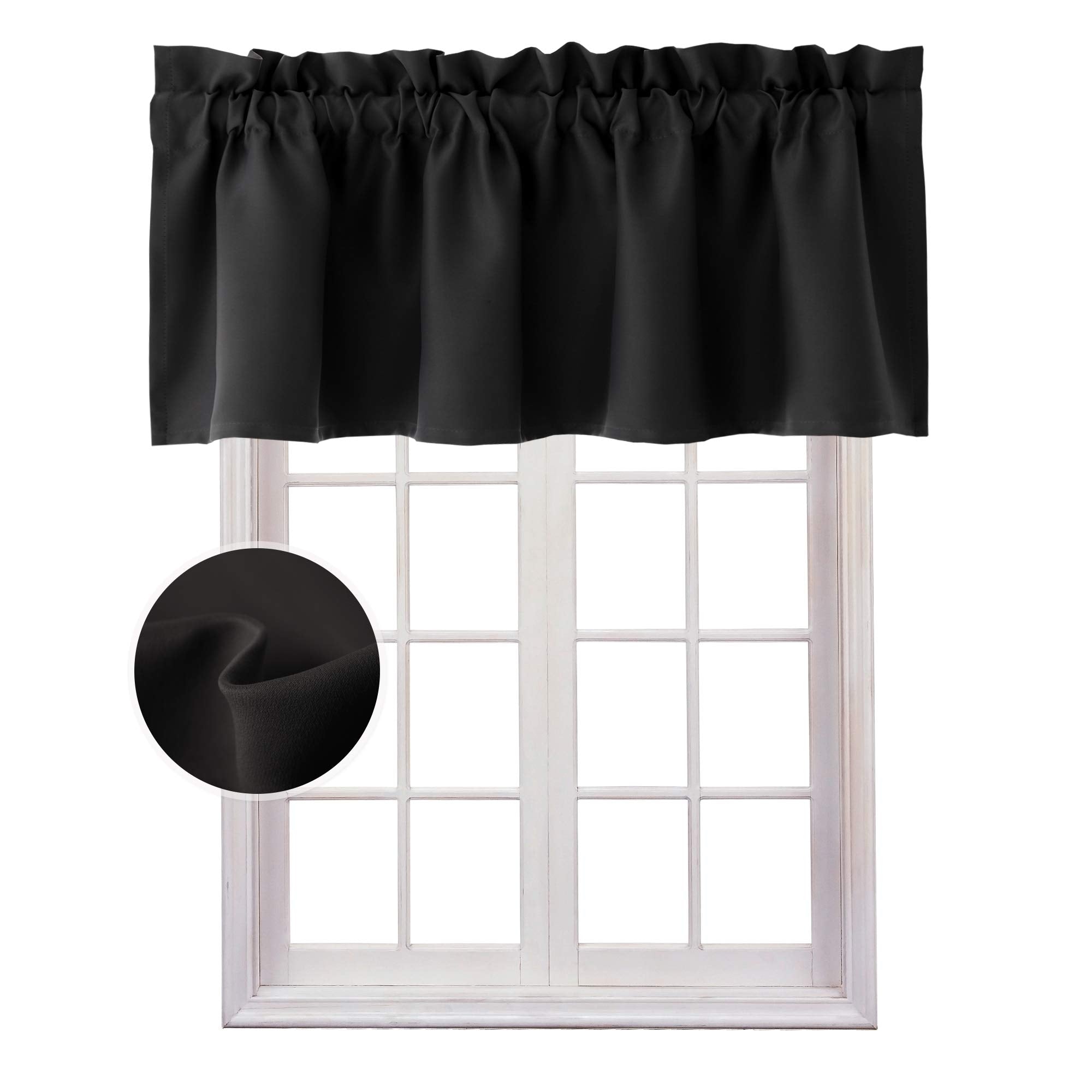 Hiasan Black Valance Curtains Blackout Rod Pocket Window Curtain Valances For Kitchen, 52 X 18 Inches Length, 1 Panel