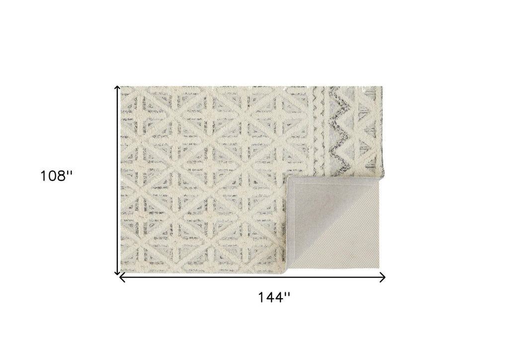 HomeRoots 512784 9 x 12 ft. Ivory & Black Wool Geometric Hand Tufted Handmade Stain Resistant Rectangle Area Rug