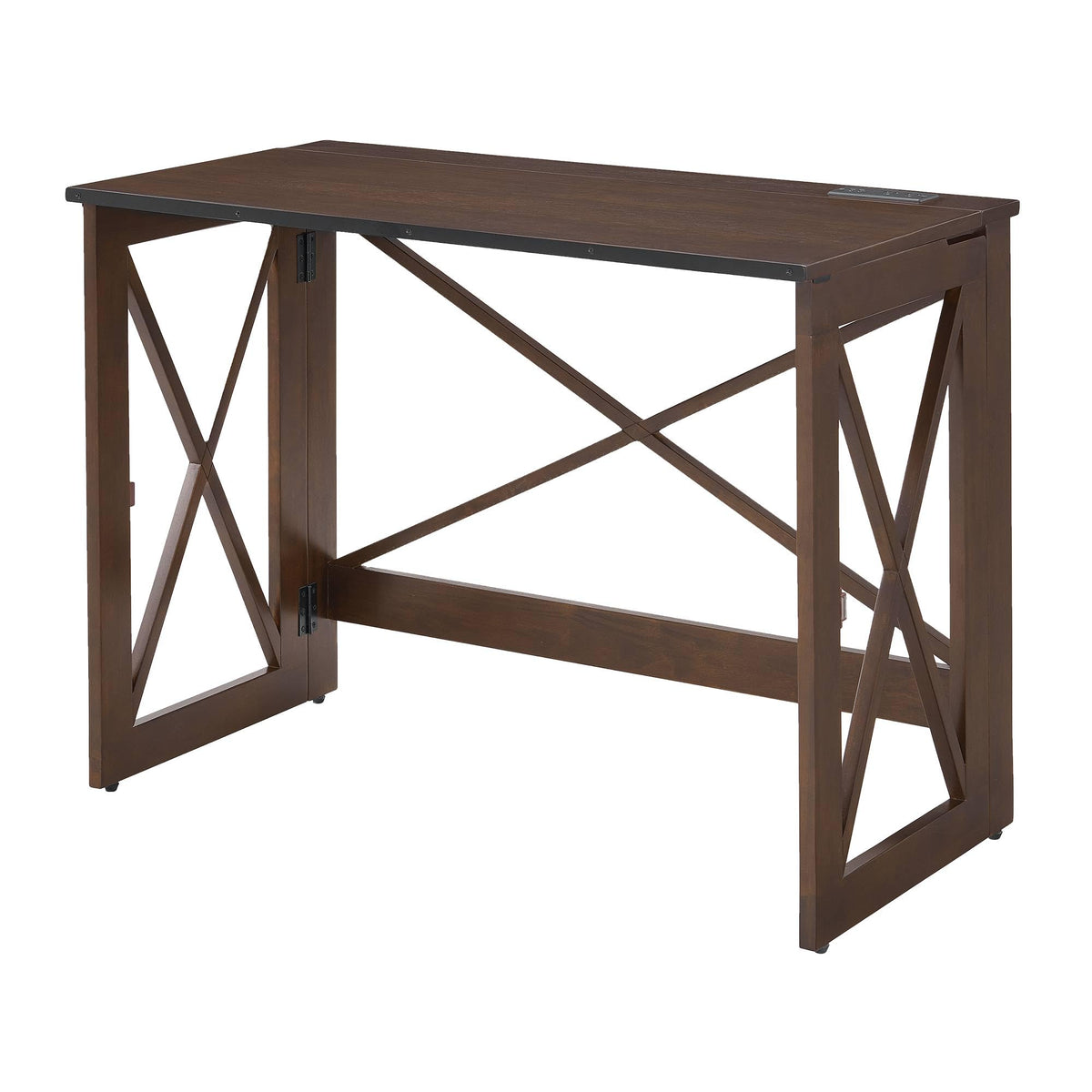 MECO Stakmore 110 Volt Stylish Versatile Expandable Folding Desk with Built in Outlets for Home Office, Den, or Living Room, Esp