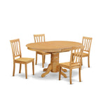 East West Furniture AVAT5-OAK-W 5 Piece Kitchen Table Set for 4 Includes an Oval Dining Room Table with Butterfly Leaf and 4 Solid Wood Seat Chairs, 42x60 Inch, Oak