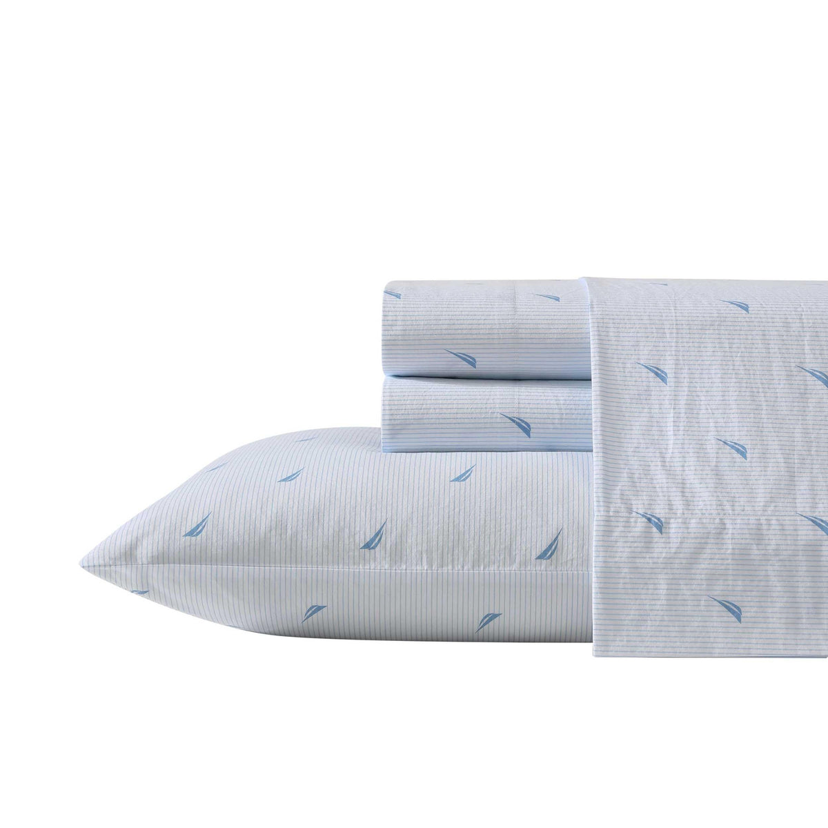 Nautica - Full Sheets, Cotton Percale Bedding Set, Casual Home Decor (Boat Stripe Pale Blue, Full)