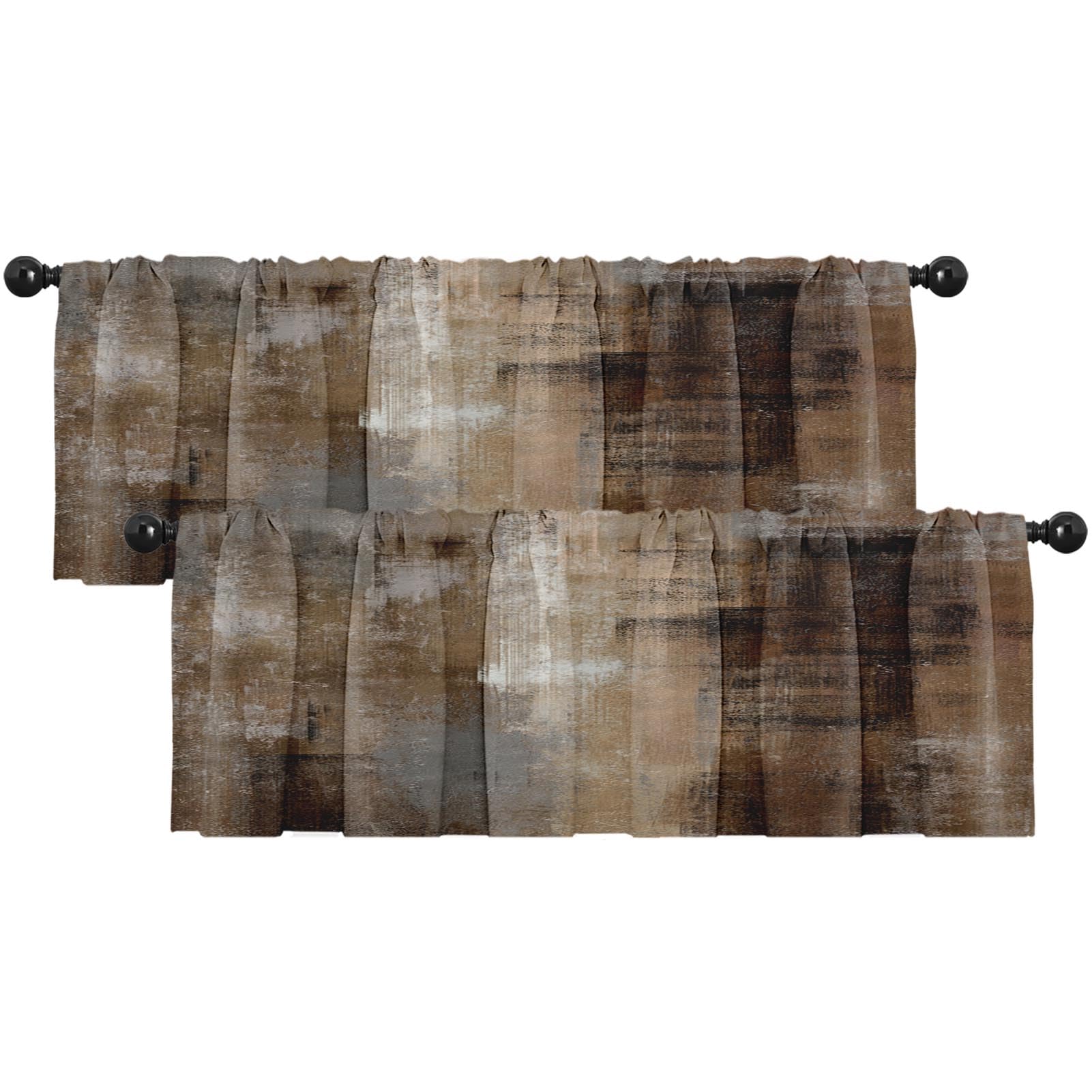 Emvency 2 Pack Valances Window Treatments Abstract Dark Brown Art Painting Blackout Drapes Adjustable Curtain Valances For Windo