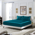 Siinvdabzx 3-Piece Set Satin King Fitted Sheet & 2 Pillowcase, Dark Teal Silky Soft Fitted Bottom Sheet, Wrinkle Free, Fade Resi