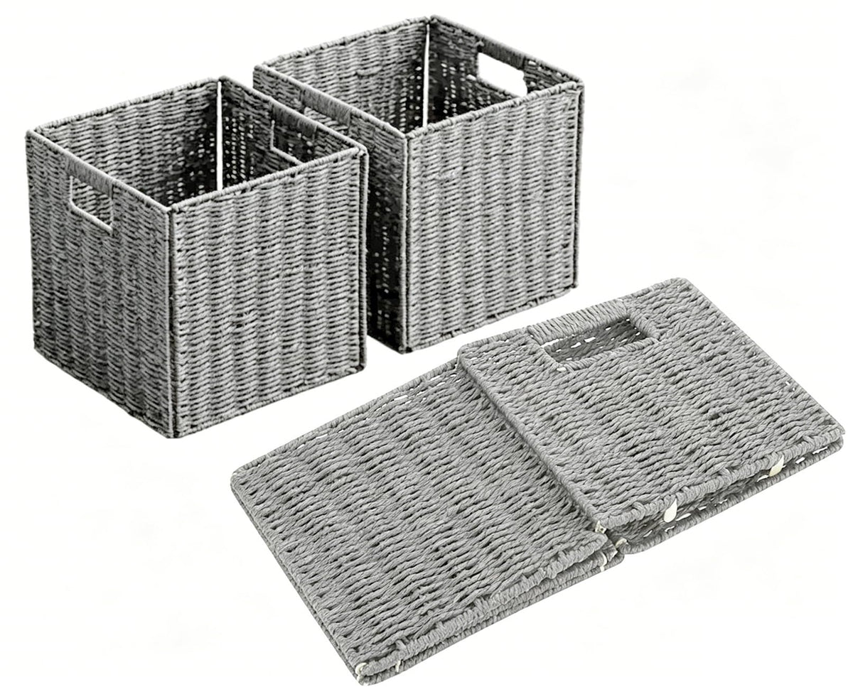 10.5x10.5 Cube Storage Baskets, Set of3 Natural Paper Rope Multipurpose Collapsible Organizers, Woven Laundry Totes for Laundr