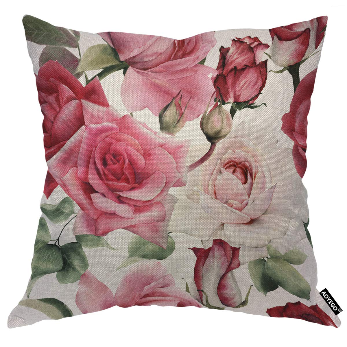 Aoyego Watercolor Roses Throw Pillow Cover Elegant Floral Bud Petal Romantic Plant Curl Bloom Botanical Pillow Case 18X18 Inch D