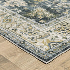 HomeRoots 510400 7 x 10 ft. Blue Gold Green & Ivory Oriental Printed Stain Resistant Non Skid Rectangle Area Rug