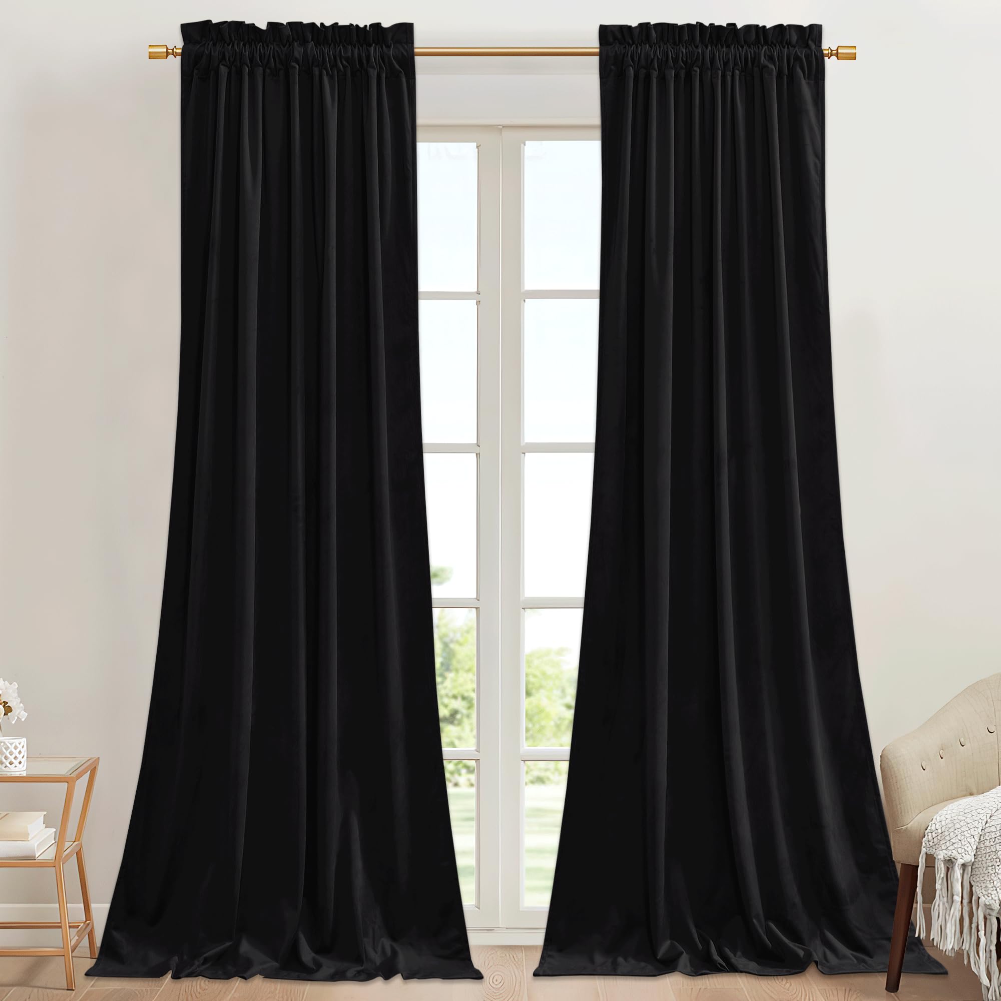 Stangh Black Velvet Doorway Curtains 84 Inches Long Blackout Thermal Insulated Thick Window Drapes For Home Theater Studio Room/