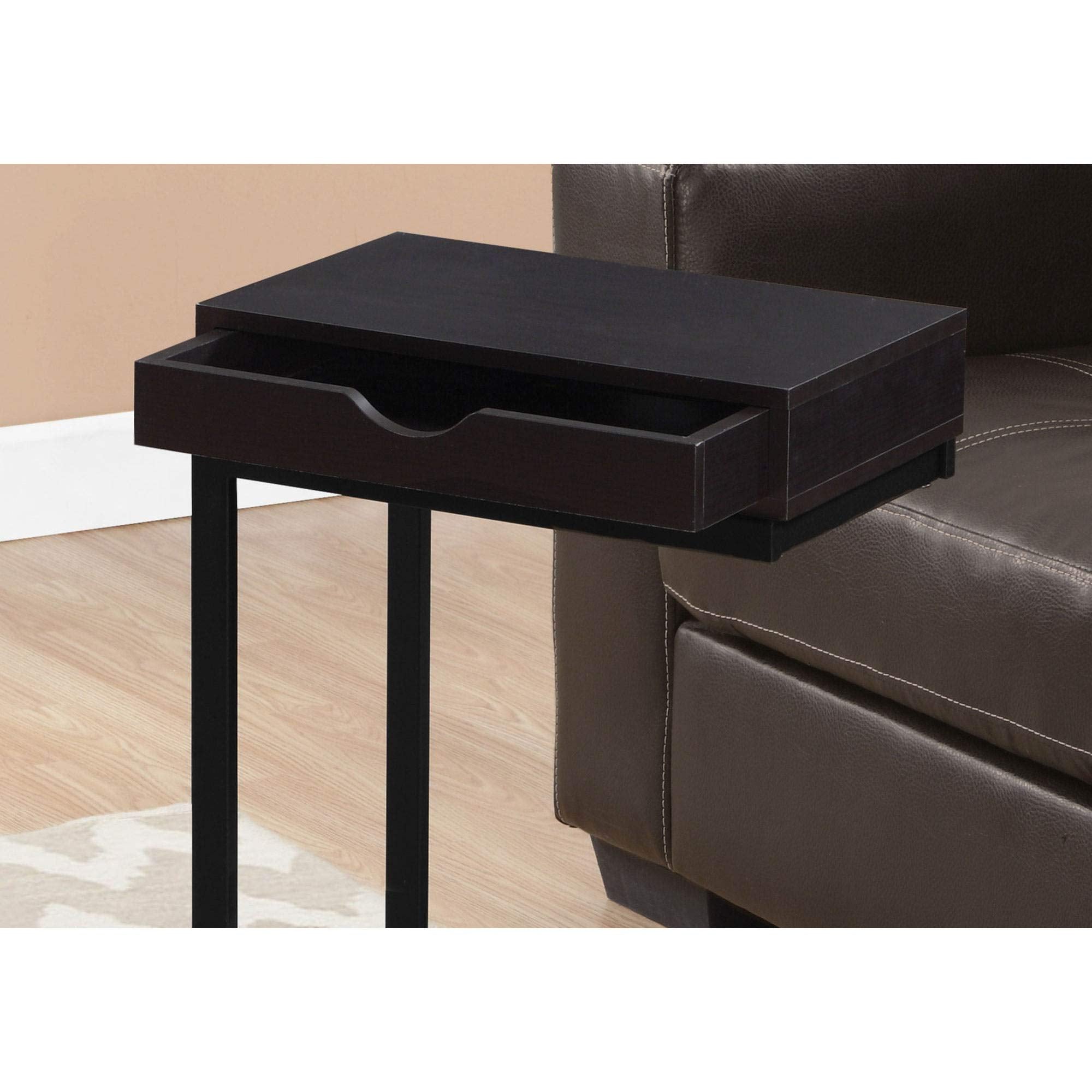 Monarch Specialties C Accent Table with Drawer-Black Metal Base, Cappuccino