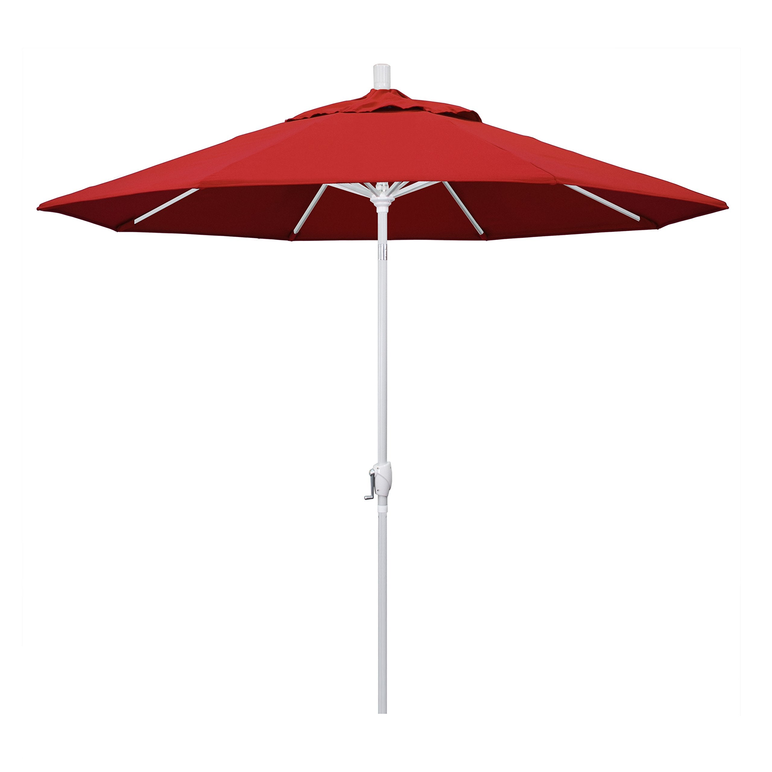 California Umbrella Gspt908170-5403 9' Round Aluminum Market, Crank Lift, Push Button Tilt, White Pole, Sunbrella Jockey Red Pat
