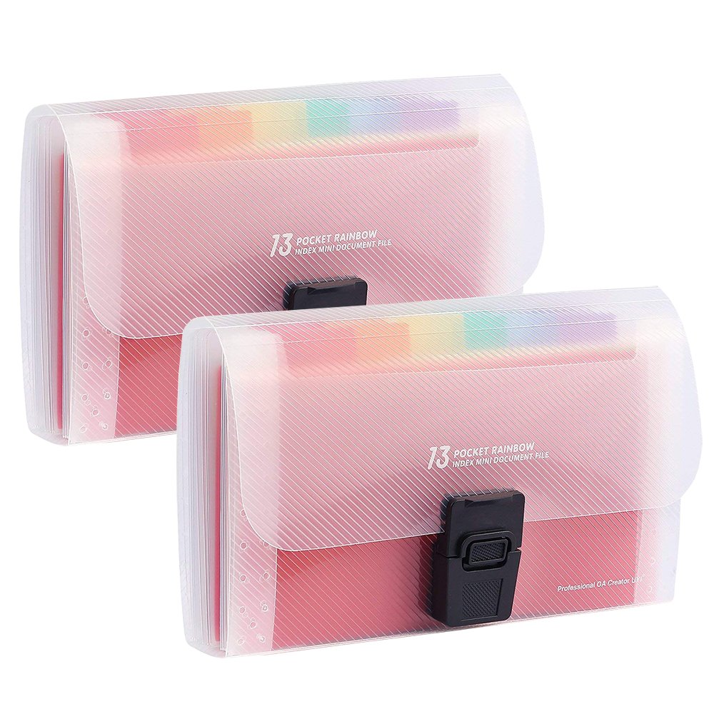 Toosunny 2 Pack Portable Rainbow A6 Expanding File Folder, 13 Pockets, Plastic Expandable Accordion Organizer Wallet For Receipt