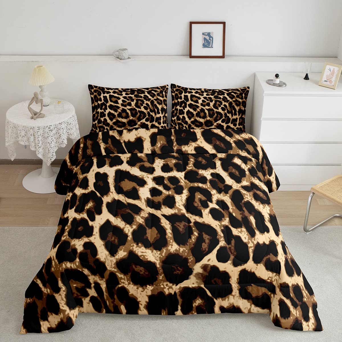Black Brown Leopard Print Comforter Set Women Cheetah Printed Bedding Set Men Africa Animal Wildlife Duvet Set For Kids Girls Te